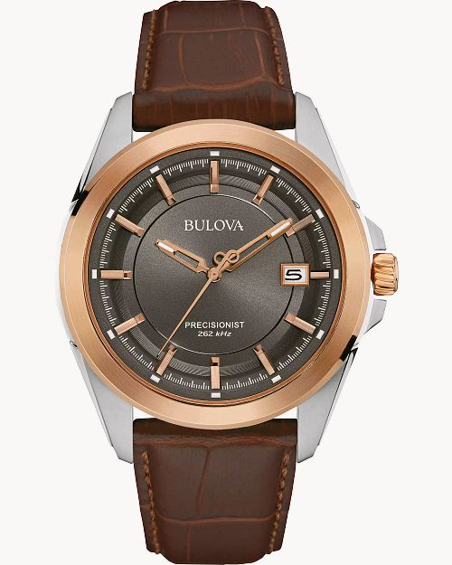 Bulova mens top watch leather band